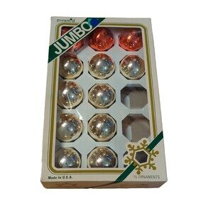 Pyramid Jumbo Multicolor Glass Ball Christmas Ornaments Box of 12 USA Vintage